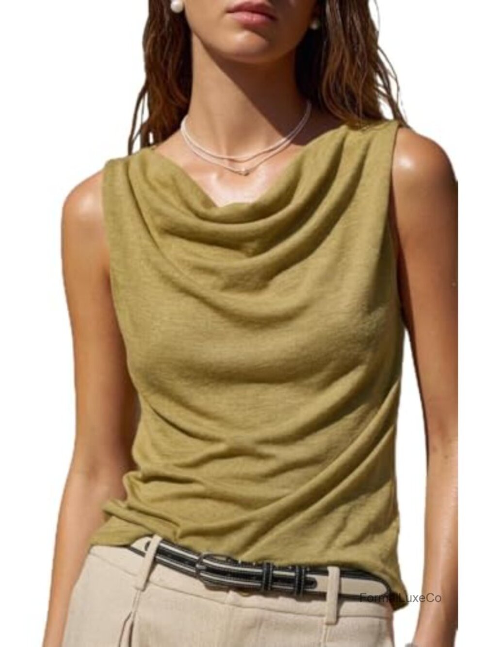 Womens Cowl Neck Tank Tops Sleeveless Knit Blouses
